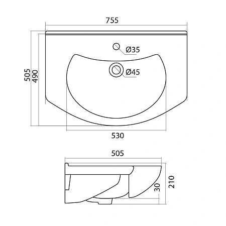 Раковина Santek Модерн 75 1WH110177 1.WH11.0.177 Раковина Santek Модерн 75 1WH110177 1.WH11.0.177