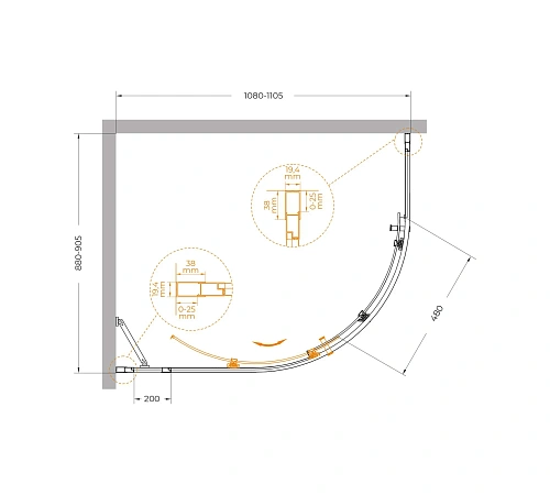 Душевой уголок CEZARES MOLVENO-RH-1-110/90-C-BORO-IV цвет профиля брашированное золото стекло прозрачное 1100x900 мм Душевой уголок CEZARES MOLVENO-RH-1-110/90-C-BORO-IV цвет профиля брашированное золото стекло прозрачное 1100x900 мм