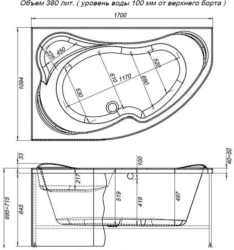 Акриловая ванна Aquanet Capri 170x110 L (с каркасом) 00205345 Акриловая ванна Aquanet Capri 170x110 L (с каркасом) 00205345