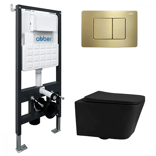 Комплект унитаза ABBER Rechteck AC1201MB черный матовый с инсталляцией AC0105 и кнопкой AC0120MMG золото матовое AC1201MB-AC0105-AC0120MMG Комплект унитаза ABBER Rechteck AC1201MB черный матовый с инсталляцией AC0105 и кнопкой AC0120MMG золото матовое AC1201MB-AC0105-AC0120MMG