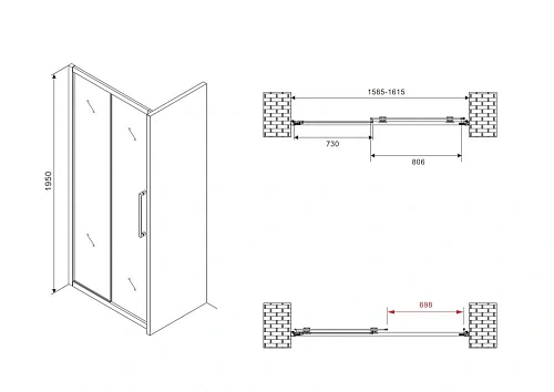 Душевая дверь ABBER Schwarzer Diamant AG30160BMH 160 см универсальная, профиль черный, стекло матовое Душевая дверь ABBER Schwarzer Diamant AG30160BMH 160 см универсальная, профиль черный, стекло матовое