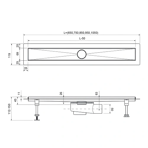 Душевой лоток Timo Drain System 800 с вставкой "lines", Золото матовое Душевой лоток Timo Drain System 800 с вставкой "lines", Золото матовое