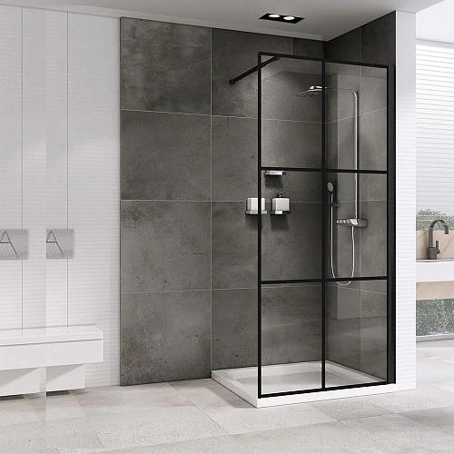 Душевая перегородка ABBER Immer Offen AG62090B 90 см универсальная, профиль черный, стекло прозрачное Душевая перегородка ABBER Immer Offen AG62090B 90 см универсальная, профиль черный, стекло прозрачное