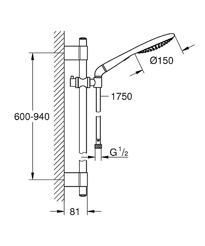 Душевой гарнитур GROHE Rainshower Solo (Душевая лейка, штанга 900 мм, шланг 1750 мм), хром (27273001 Душевой гарнитур GROHE Rainshower Solo (Душевая лейка, штанга 900 мм, шланг 1750 мм), хром (27273001