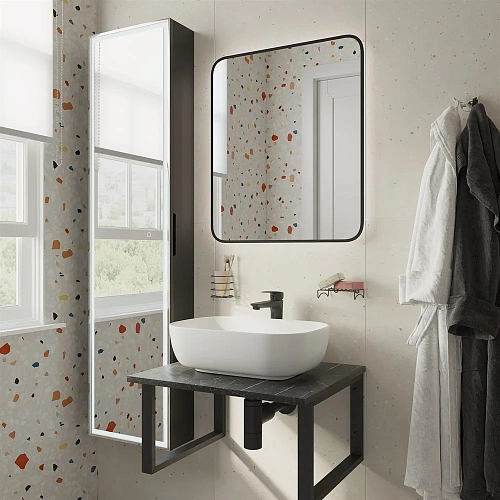 Комплект мебели DIWO Элиста 60 чёрный мрамор, с раковиной Moduo 50 Square в стиле лофт, подвесная (г 554739 Комплект мебели DIWO Элиста 60 чёрный мрамор, с раковиной Moduo 50 Square в стиле лофт, подвесная (г 554739