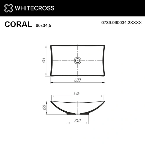 Раковина WHITECROSS Coral 0739.060034.2XXXX 60x34,5 RAL матовый из искусственного камня Раковина WHITECROSS Coral 0739.060034.2XXXX 60x34,5 RAL матовый из искусственного камня