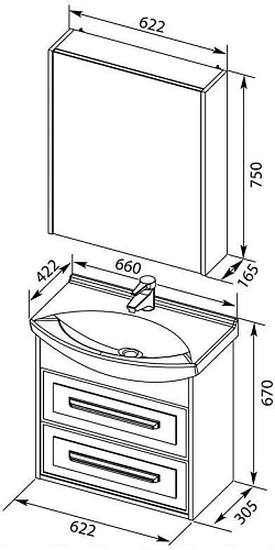 Комплект мебели Aquanet Остин 65 дуб кантербери/белый 00252215 Комплект мебели Aquanet Остин 65 дуб кантербери/белый 00252215