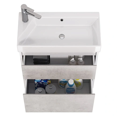 Тумба под раковину DREJA SLIM, 65 см, подвесная/напольная, 2 ящика, белый глянец / бетон 99.0503 Тумба под раковину DREJA SLIM, 65 см, подвесная/напольная, 2 ящика, белый глянец / бетон 99.0503