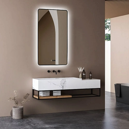 Зеркало ABBER See AG6114SWHB с подсветкой, бесконтактный выключатель, диммер, часы, подогрев, черный Зеркало ABBER See AG6114SWHB с подсветкой, бесконтактный выключатель, диммер, часы, подогрев, черный