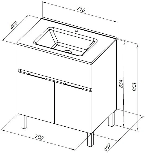 Тумба под раковину Aquanet Алвита New 70 1 ящик, 2 дверцы, белый матовый 00303901 Тумба под раковину Aquanet Алвита New 70 1 ящик, 2 дверцы, белый матовый 00303901
