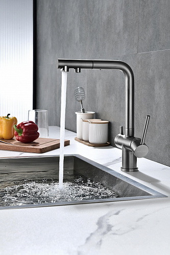 Смеситель для кухни Paulmark SERPENTINE вороненая сталь Se213222-GM Смеситель для кухни Paulmark SERPENTINE вороненая сталь Se213222-GM