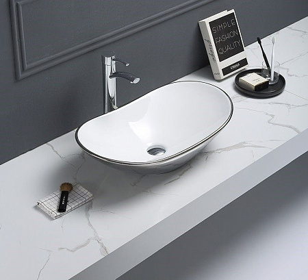 Раковина CeramaLux 7811ASW накладная, белый/серый