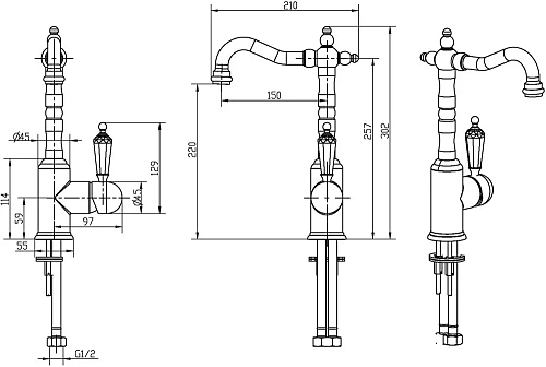 Смеситель для раковины Boheme Brillante Ripresa 342 Смеситель для раковины Boheme Brillante Ripresa 342