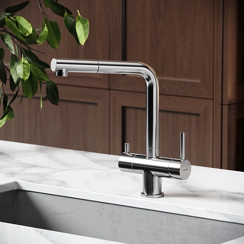 Смеситель для кухни SANCOS Spin SC4015BN с вытяжным изливом, c краном для фильтрованной воды брашированный никель Смеситель для кухни SANCOS Spin SC4015BN с вытяжным изливом, c краном для фильтрованной воды брашированный никель