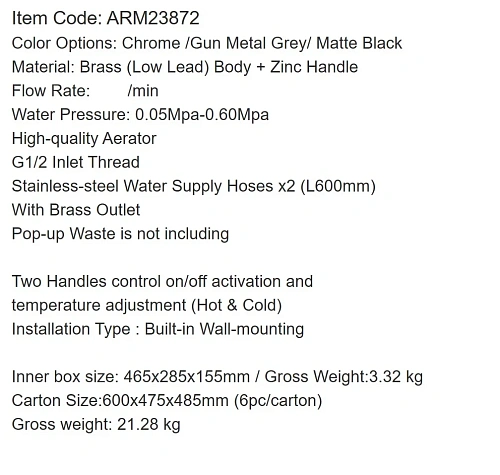 Смеситель для раковины ARROW ARM23872CP хром встраиваемый Смеситель для раковины ARROW ARM23872CP хром встраиваемый