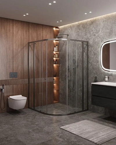 Душевой уголок CEZARES MOLVENO-RH-22-120/110-C-GM-IV цвет профиля оружейная сталь стекло прозрачное 1200x1100 мм Душевой уголок CEZARES MOLVENO-RH-22-120/110-C-GM-IV цвет профиля оружейная сталь стекло прозрачное 1200x1100 мм