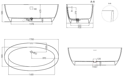 Ванна отдельностоящая Salini ALDA 178x92 101911G из искусственого камня S-Sense Ванна отдельностоящая Salini ALDA 178x92 101911G из искусственого камня S-Sense