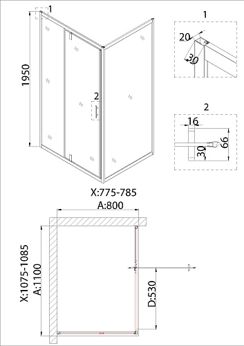 Душевой уголок Niagara Nova NG-63-11A-A80 (110x80x195) прямоугольная, дверь распашная Душевой уголок Niagara Nova NG-63-11A-A80 (110x80x195) прямоугольная, дверь распашная
