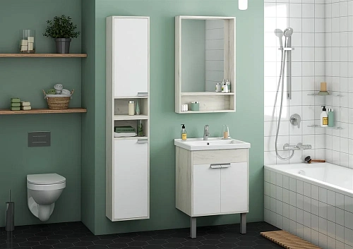 Шкаф-пенал Aquaton Флай 1-створчатый белый, дуб крафт левый 1A237903FAX1L Шкаф-пенал Aquaton Флай 1-створчатый белый, дуб крафт левый 1A237903FAX1L