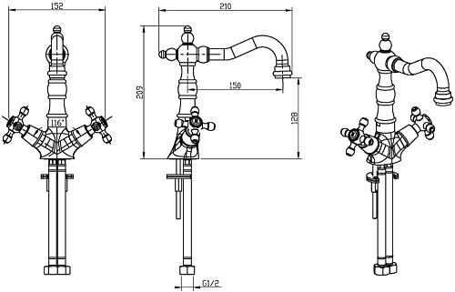 Смеситель для раковины Boheme Royal Cristal 272-Royal/CRST Смеситель для раковины Boheme Royal Cristal 272-Royal/CRST