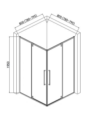 Душевой уголок AQUAme AQM7102-2-8 800x800x1950мм, стекло 6мм, цвет профиля матовый черный Душевой уголок AQUAme AQM7102-2-8 800x800x1950мм, стекло 6мм, цвет профиля матовый черный
