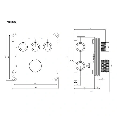 Смеситель для душа AQUAme AQM8812BC с термостатом встраиваемый, медь шлифованная Смеситель для душа AQUAme AQM8812BC с термостатом встраиваемый, медь шлифованная