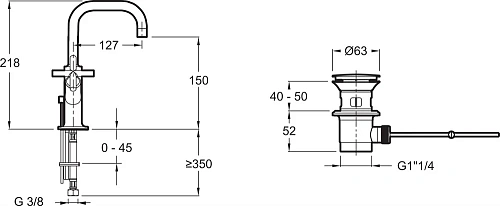 Смеситель для раковины Jacob Delafon Purist E14594-3-CP с донным клапаном Смеситель для раковины Jacob Delafon Purist E14594-3-CP с донным клапаном
