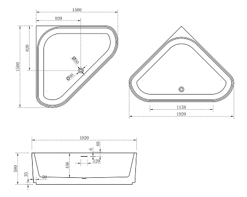 Акриловая ванна ABBER AB9446MW 150x150 универсальная, белая матовая Акриловая ванна ABBER AB9446MW 150x150 универсальная, белая матовая