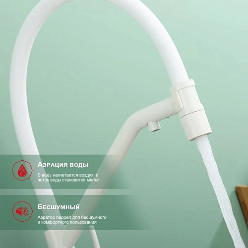 Смеситель для кухни Raglo R80.62.08 с гибким изливом с подключением к фильтру, белый Смеситель для кухни Raglo R80.62.08 с гибким изливом с подключением к фильтру, белый