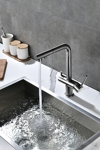 Смеситель для кухни Paulmark SERPENTINE вороненая сталь Se213222-GM Смеситель для кухни Paulmark SERPENTINE вороненая сталь Se213222-GM