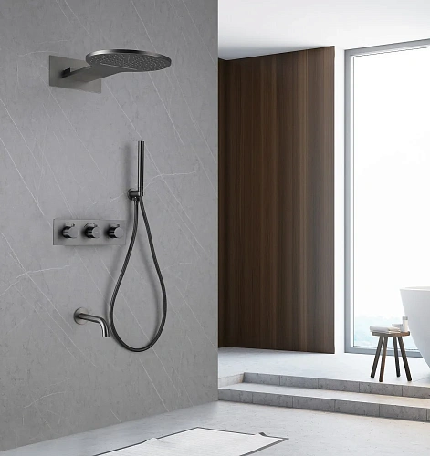 Душевая система ABBER Wasser Kreis AF8150NG скрытого монтажа с изливом, термостат, никель Душевая система ABBER Wasser Kreis AF8150NG скрытого монтажа с изливом, термостат, никель