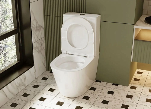 Унитаз напольный ABBER Bequem AC1112 компакт белый, безободковый с крышкой микролифт Унитаз напольный ABBER Bequem AC1112 компакт белый, безободковый с крышкой микролифт