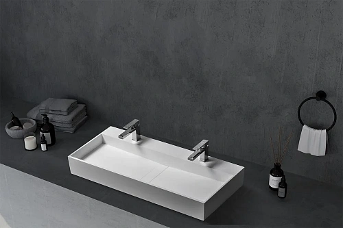 Раковина ABBER Stein AS2642 накладная, двойная, белая матовая Раковина ABBER Stein AS2642 накладная, двойная, белая матовая