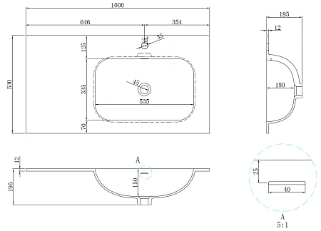 Раковина Vincea Elise VCB-4EL100MW-R, Corian правая, белый матовый Раковина Vincea Elise VCB-4EL100MW-R, Corian правая, белый матовый
