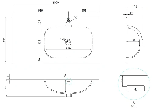 Раковина Vincea Elise VCB-4EL100MW-R, Corian правая, белый матовый Раковина Vincea Elise VCB-4EL100MW-R, Corian правая, белый матовый