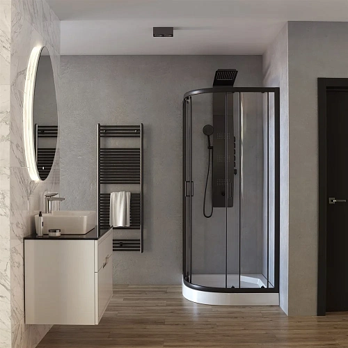 Душевой уголок Taliente 90x90x195см, четверть круга, раздвижной, прозр.стекло 6мм, черный профиль TA-09091-1CB Душевой уголок Taliente 90x90x195см, четверть круга, раздвижной, прозр.стекло 6мм, черный профиль TA-09091-1CB