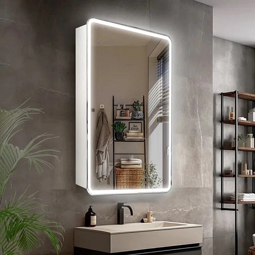 Зеркальный шкаф Style Line Каре 40x80 СС-00002462 универсальнsq с подсветкой, сенсор с диммером Зеркальный шкаф Style Line Каре 40x80 СС-00002462 универсальнsq с подсветкой, сенсор с диммером