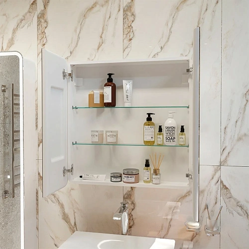 Зеркальный шкаф STWORKI Ольборг МВК079 80, с подсветкой, навесной, белый, прямоугольный, в стиле лоф 541601 Зеркальный шкаф STWORKI Ольборг МВК079 80, с подсветкой, навесной, белый, прямоугольный, в стиле лоф 541601