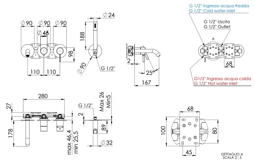 Смеситель для ванны Remer Metrica MC53D2PXV, сталь Смеситель для ванны Remer Metrica MC53D2PXV, сталь