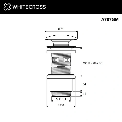 Донный клапан WHITECROSS A707GM оружейная сталь Донный клапан WHITECROSS A707GM оружейная сталь