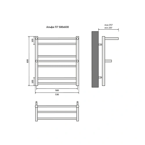 Полотенцесушитель водяной Aquatek Альфа П7 500х600 мм, с полкой, черный муар AQ RRP0760BL Полотенцесушитель водяной Aquatek Альфа П7 500х600 мм, с полкой, черный муар AQ RRP0760BL