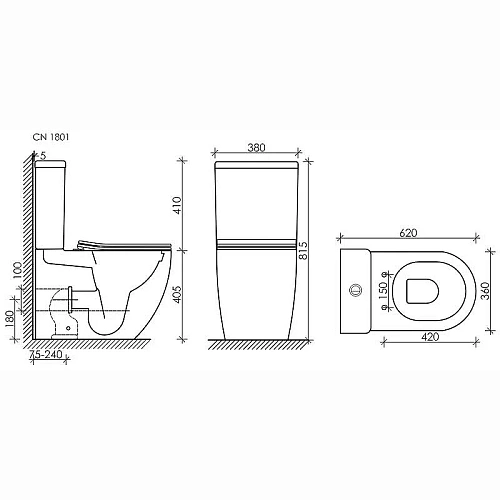 Чаша напольного унитаза Ceramica Nova MIA Rimless CN1801-B белый с сиденьем Чаша напольного унитаза Ceramica Nova MIA Rimless CN1801-B белый с сиденьем