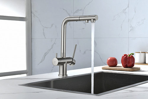 Смеситель для кухни Paulmark SERPENTINE брашированная сталь Se213222-BS Смеситель для кухни Paulmark SERPENTINE брашированная сталь Se213222-BS