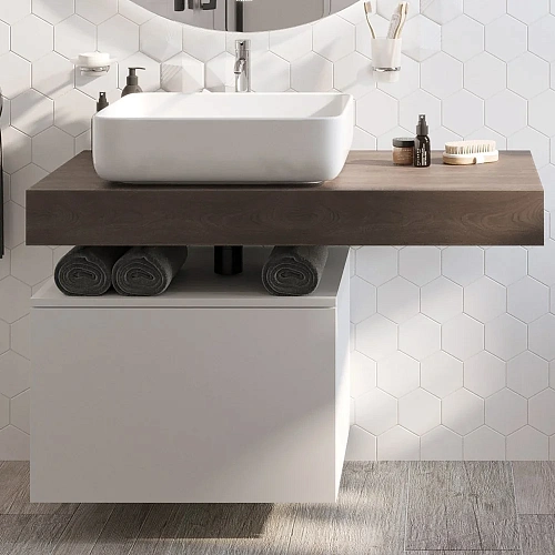 Столешница STWORKI Ольборг 100 дуб карпентер, без отверстий, с тумбой 60, с раковиной STWORKI Soul 1 489323 Столешница STWORKI Ольборг 100 дуб карпентер, без отверстий, с тумбой 60, с раковиной STWORKI Soul 1 489323