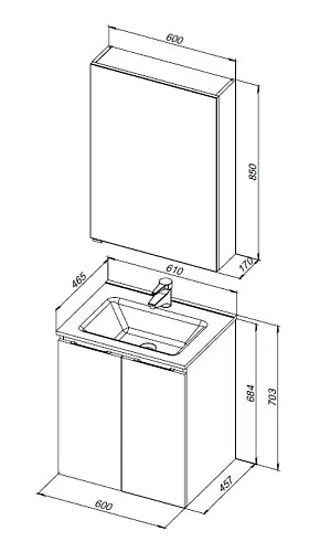 Комплект мебели Aquanet Алвита New 60 2 дверцы, антрацит 00274223 Комплект мебели Aquanet Алвита New 60 2 дверцы, антрацит 00274223