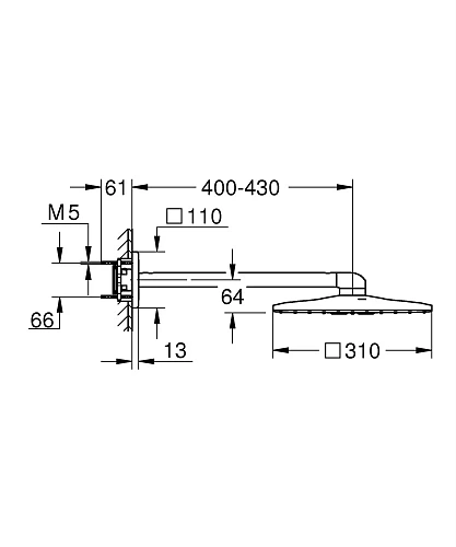 Верхний душ GROHE Rainshower 310 SmartActive Cube с душевым кронштейном 430 мм, 2 режима струи, хром 26479000 Верхний душ GROHE Rainshower 310 SmartActive Cube с душевым кронштейном 430 мм, 2 режима струи, хром 26479000