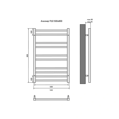 Полотенцесушитель водяной Aquatek Альтаир П10 500х800 мм, черный муар AQ KK1080BL Полотенцесушитель водяной Aquatek Альтаир П10 500х800 мм, черный муар AQ KK1080BL