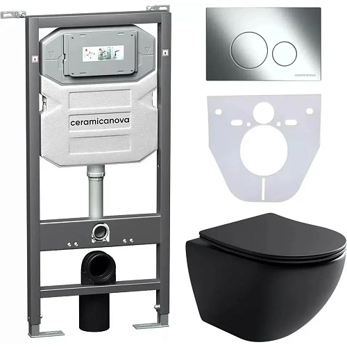 Комплект унитаза Ceramica Nova Сет 4 в 1 инсталляция с кнопкой и шумоизоляцией CN4002MB_1001CH_1000 Комплект унитаза Ceramica Nova Сет 4 в 1 инсталляция с кнопкой и шумоизоляцией CN4002MB_1001CH_1000