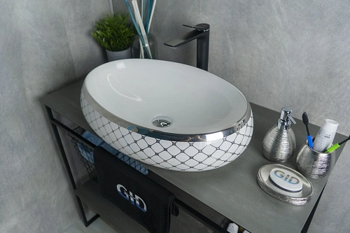 Раковина Gid Nc262 52201 накладная белая / хром 60x41x15 Раковина Gid Nc262 52201 накладная белая / хром 60x41x15