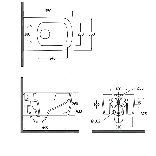 Унитаз подвесной Kludi RESA S 27WCSET53 керамический с сиденьем Унитаз подвесной Kludi RESA S 27WCSET53 керамический с сиденьем